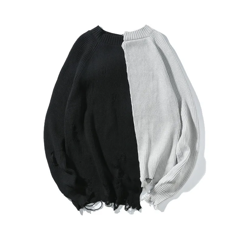 Вязаный свитер в стиле пэчворк с рваными дырами большого размера для мужчин и