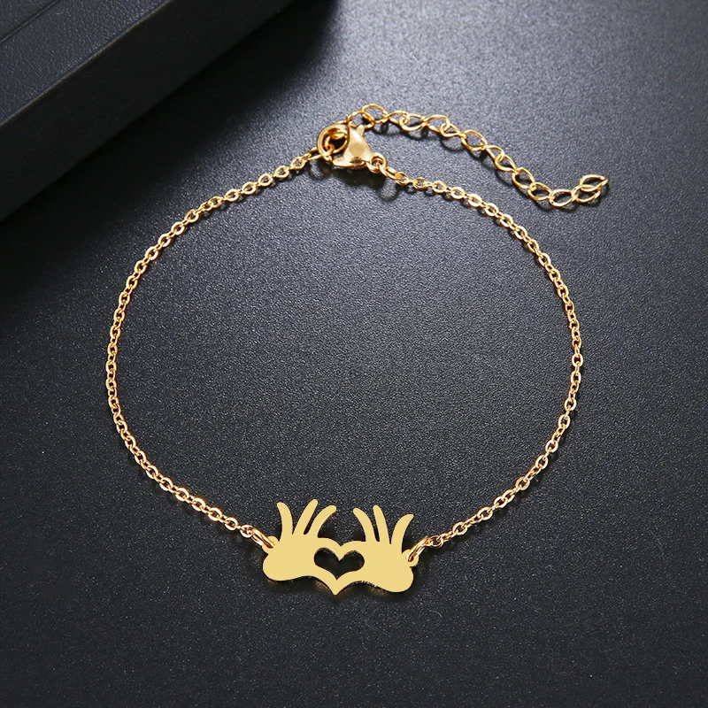 DOTIFI Stainless Steel Bracelet For Women Gold And Silver Color Palm Heart Pulseira Feminina Lover's Engagement Jewelry | Украшения и