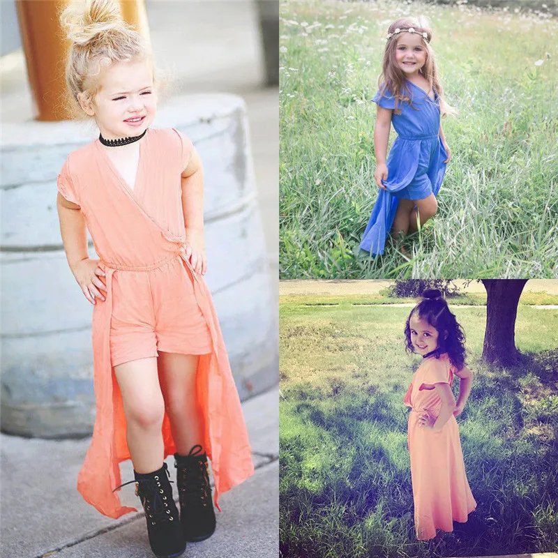 Fashion Toddler Baby Girls Kids Clothing Short Sleeve Solid Color Back Long Front Romper Dress Holiday Party Clothes 6M-4T | Детская