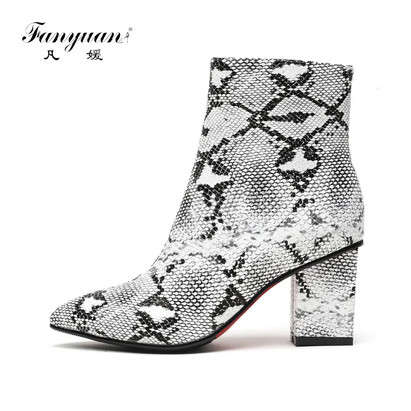 Сексуальные ботильоны Fanyuan из искусственной кожи со змеиным принтом модные