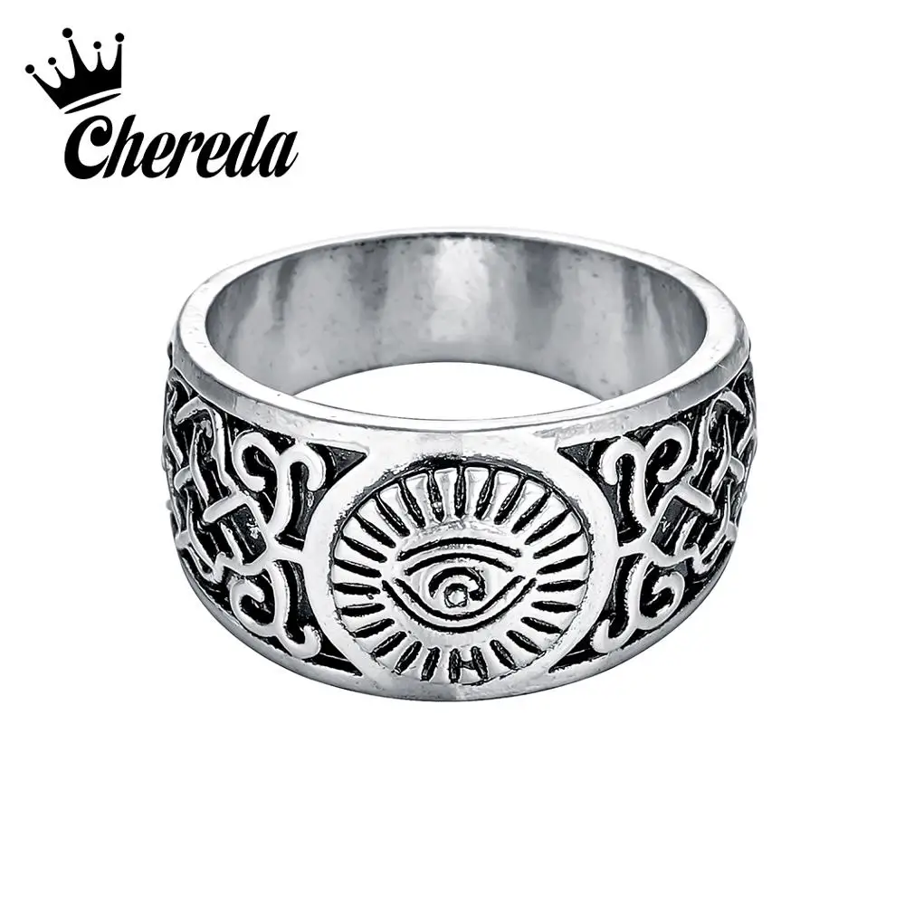 Chereda, винтажные мужские широкие кольца для глаз, с гравировкой на большом пальце, уникальное кольцо с печаткой, индивидуальные античные серебряные ювелирные изделия