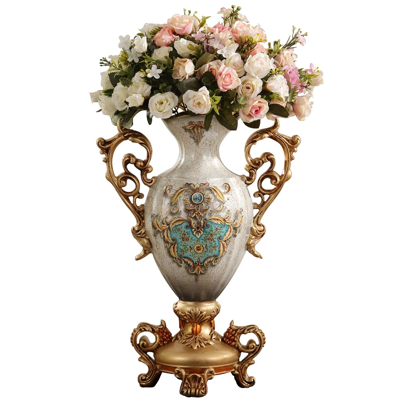 

Retro European trophy vase ornaments TV cabinet Decor living room table large vase flower set