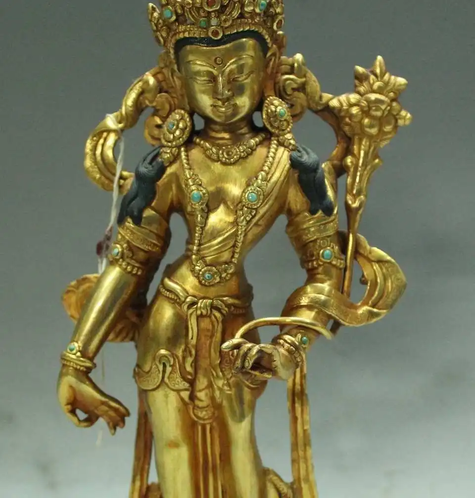 9&quot Tibet Buddhism Temple Bronze 24K Gold Lotus Flower Hand Kwan-Yin Buddha | Дом и сад