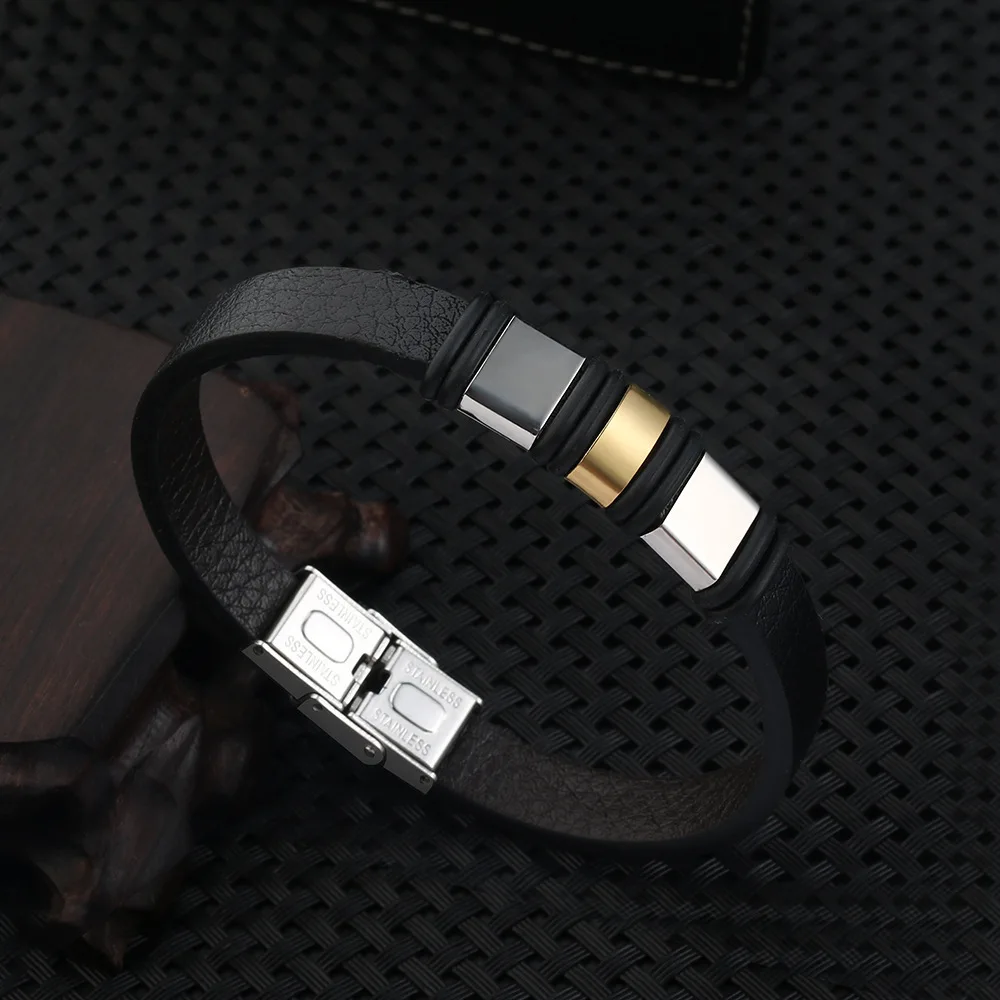 Мужской кожаный браслет новый модный роскошный из нержавеющей стали мужской