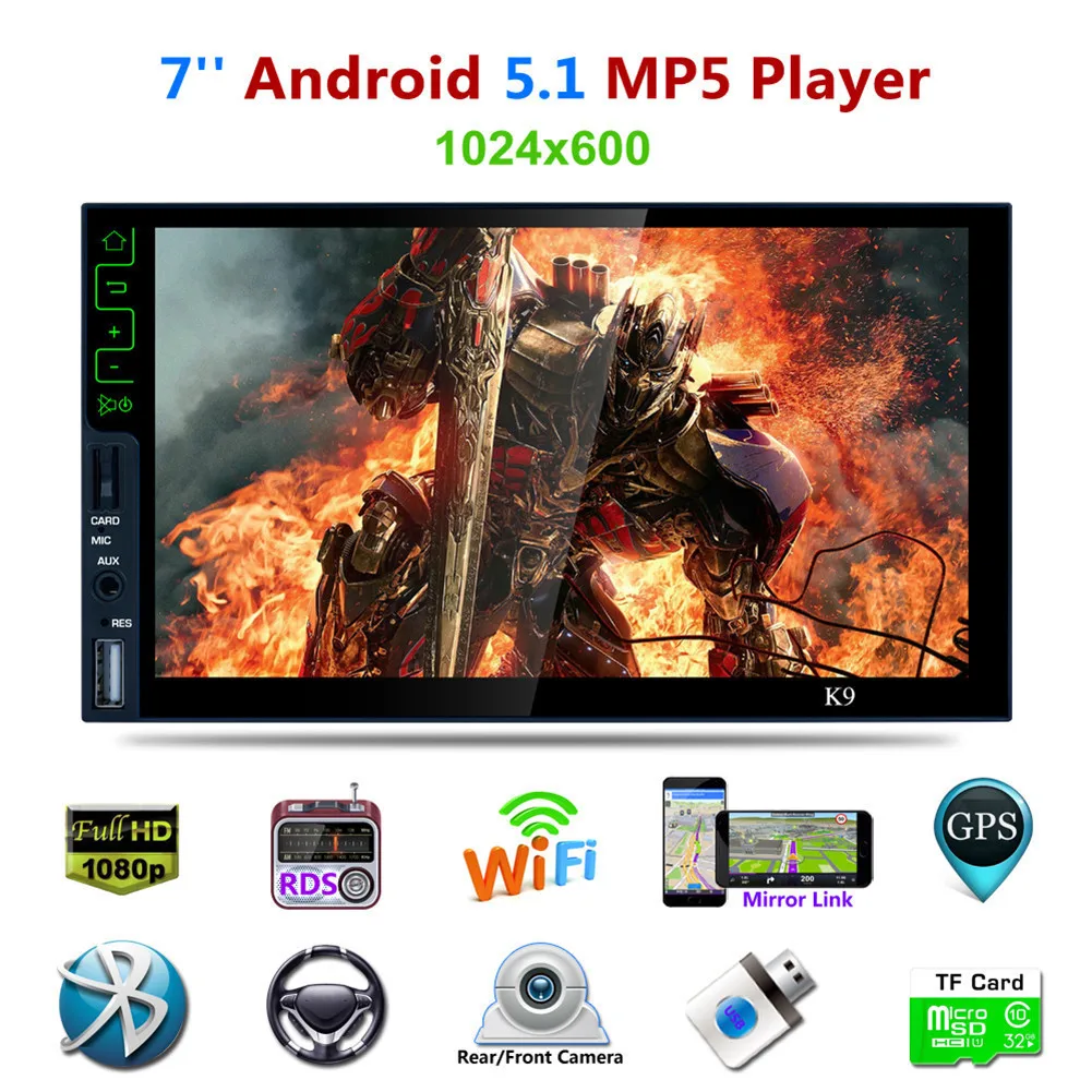 7 &quot2 Din емкостный Сенсорный экран K9 4 ядра Android 5 1 Bluetooth Car Mp5 плеер 3g Wi Fi gps навигации