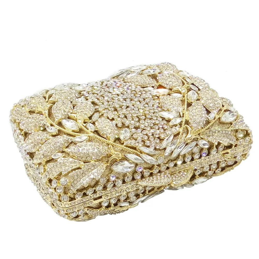 Boutique De FGG полый цветок Для женщин золото вечерняя сумка-клатч со стразами вечерний клатч в стиле minaudiere Свадебный вечерний коктейльный Алмаз сумочка и кошелек