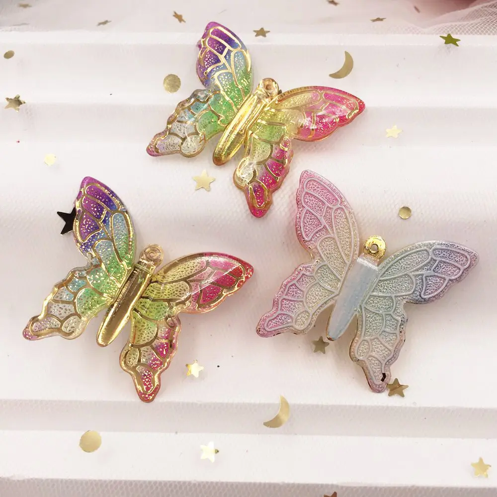 Новинка 10 шт. полимерная большая красочная Хрустальная Бабочка плоская задняя