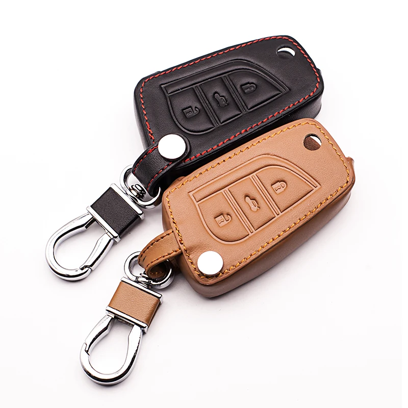 Брелок из 100% натуральной кожи для Toyota Camry Highlander Corolla Prado REIZ Crown RAV4 3 кнопки|keychain