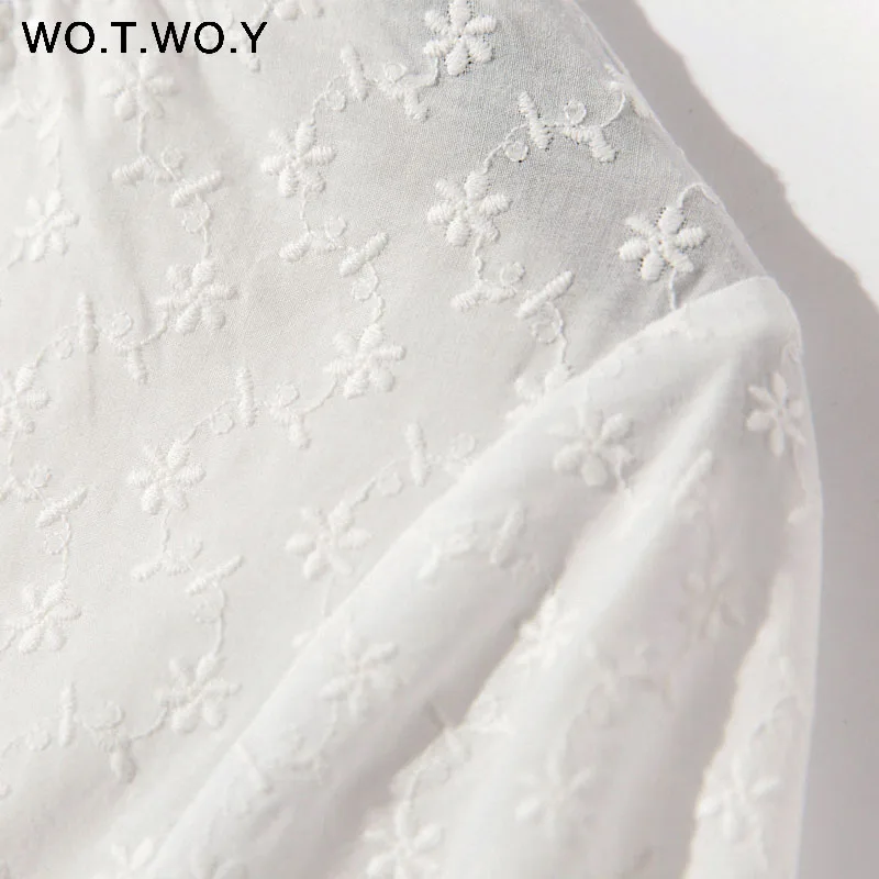 WOTWOY белые хлопковые платья с вышивкой, женское летнее длинное платье с оборками и эластичной талией, Женское Платье макси с круглым вырезом и коротким рукавом в стиле бохо