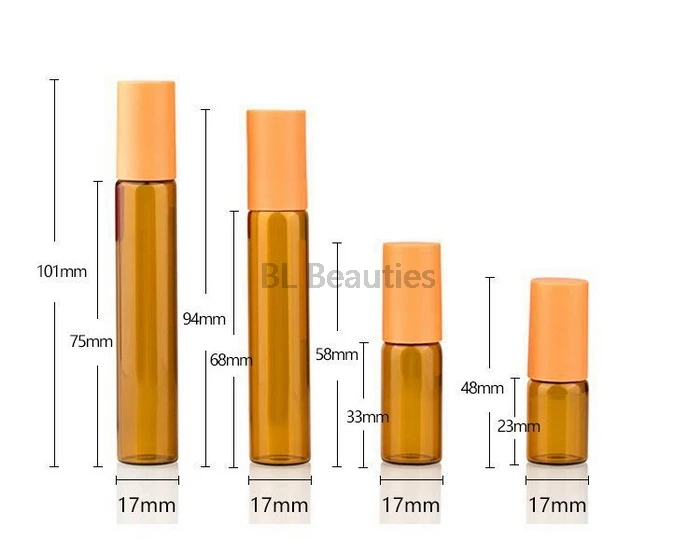 

2000pcs/lot 3ml 5ml 10ml Amber Brown Roll On Glass Bottle with Steel Ball Essential Oil Refillable Bottles With Plastic Caps