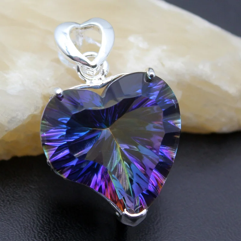 Цепочка с подвеской в виде сердца серебристого цвета|rainbow fire|heart 925925 sterling silver heart |
