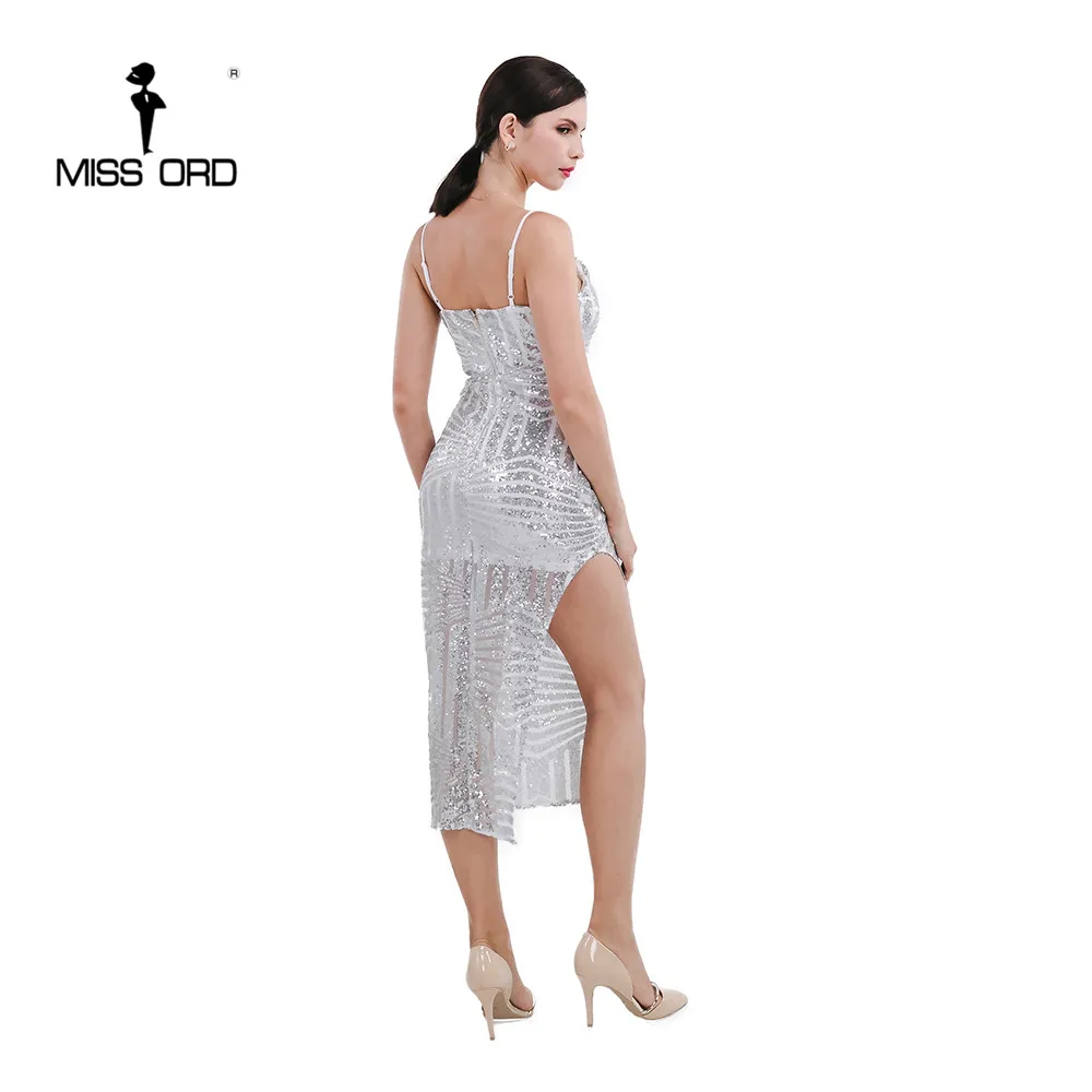 Женское платье без рукавов Missord с треугольным вырезом и блестками FT4672 2020|split