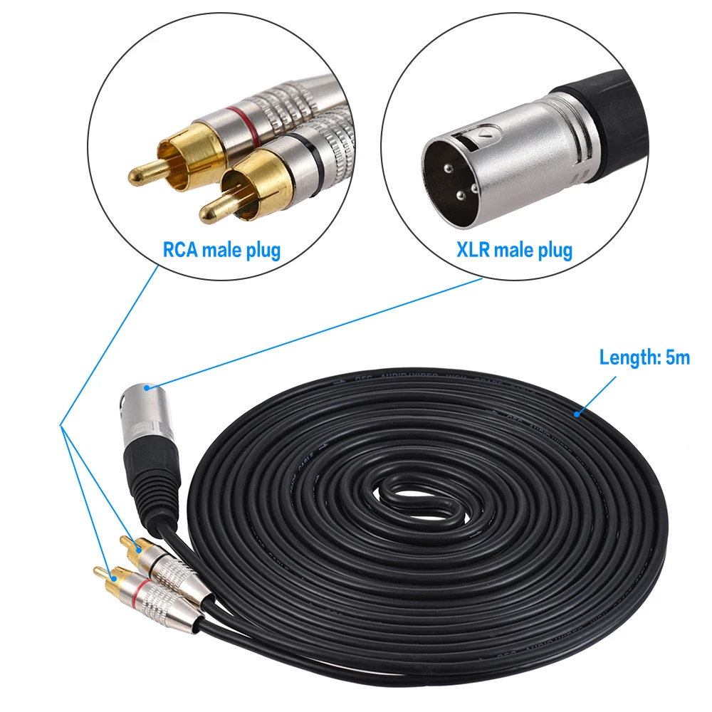 Ammoon 1 XLR штекер 2 RCA стерео аудио кабель Разъем Y разделительный провод шнур (1 5 м/4 9