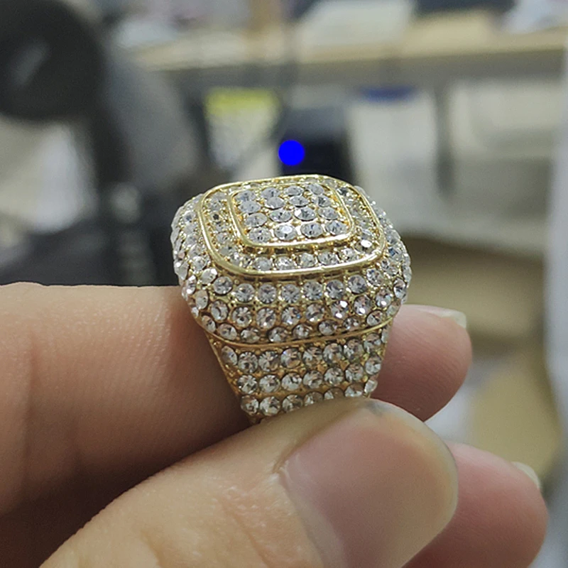 Хип-хоп Стразы Iced Out Bling квадратное кольцо Роскошный Золотой цвет микро Pave CZ кольца для мужчин свадебные ювелирные изделия подарок L5N942
