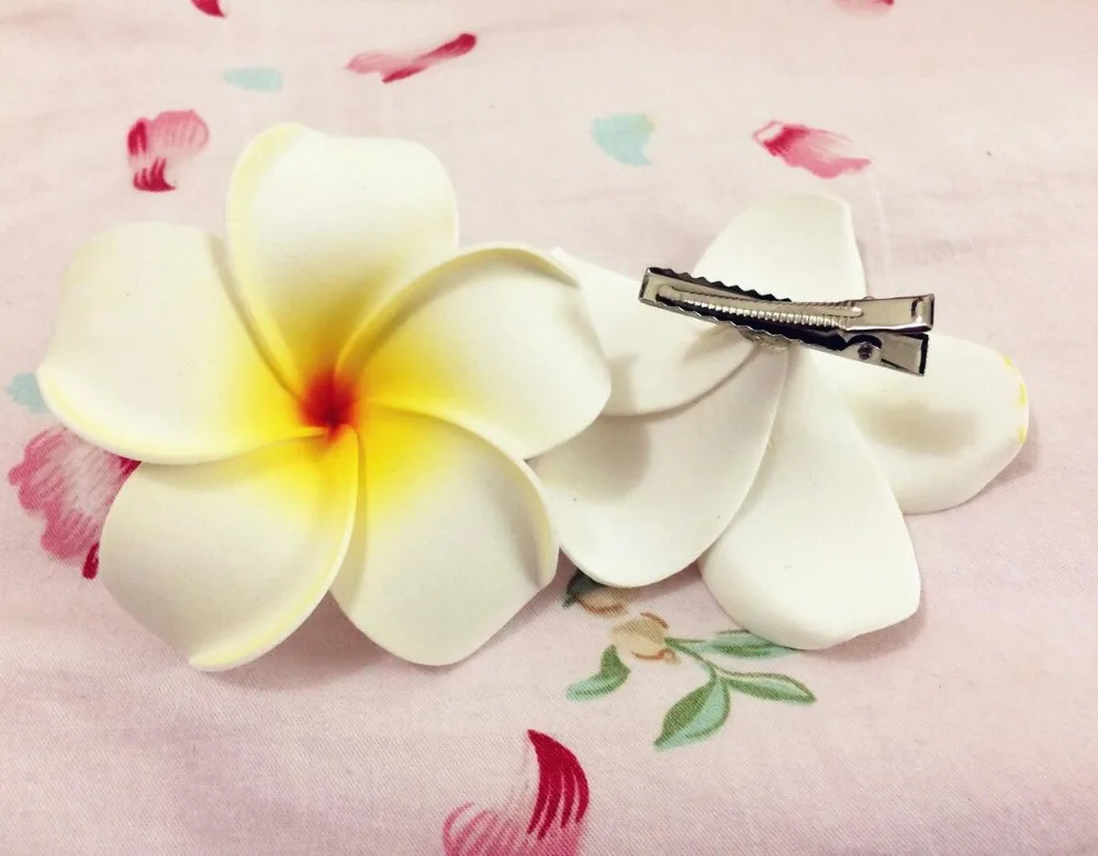 30 wholesale large 8cm white hairpins for women Foam Hawaiian Plumeria flower Frangipani Flower bridal hair clip for girls