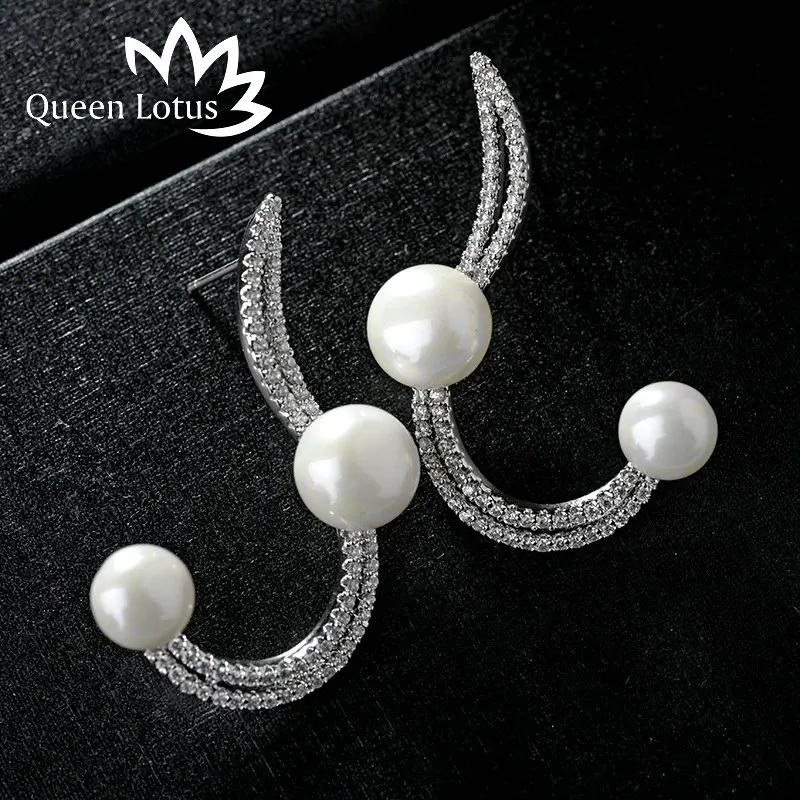 Queen Lotus 2017 новые модные женские серьги личность длинная волна жемчуг 3A