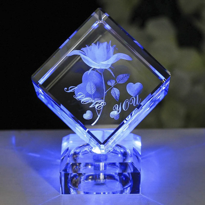 

3D Laser Engrave Rose Crafts K9 Crystal Flower Miniatures for Valentine's Day Birthday Wedding Anniversary Gifts Home decoration