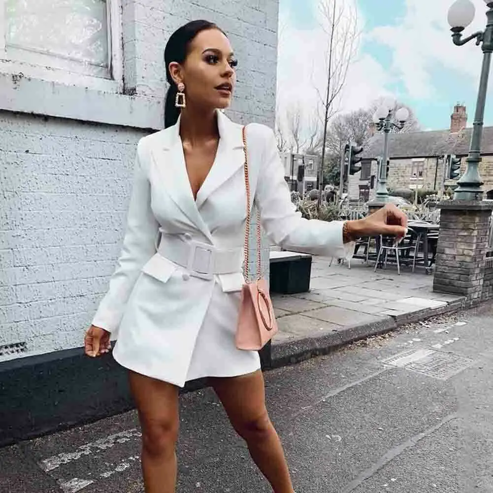 Женский двубортный блейзер с отворотами повседневный длинным рукавом и