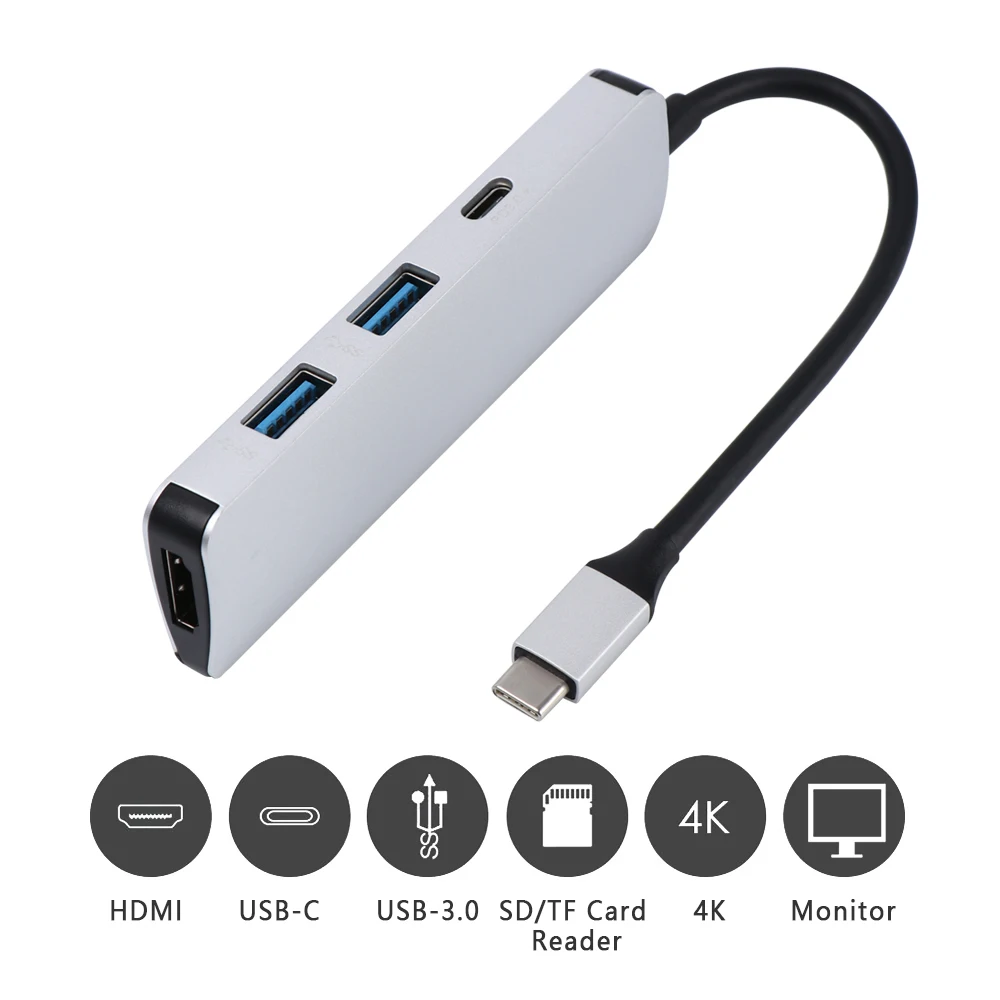 Silver 4 в 1 type C концентратор 4K HDMI выход 2 USB 3,0 порт USB-C конвертер многопортовый адаптер для Mac Book Pro Chromebook - Цвет: Silver
