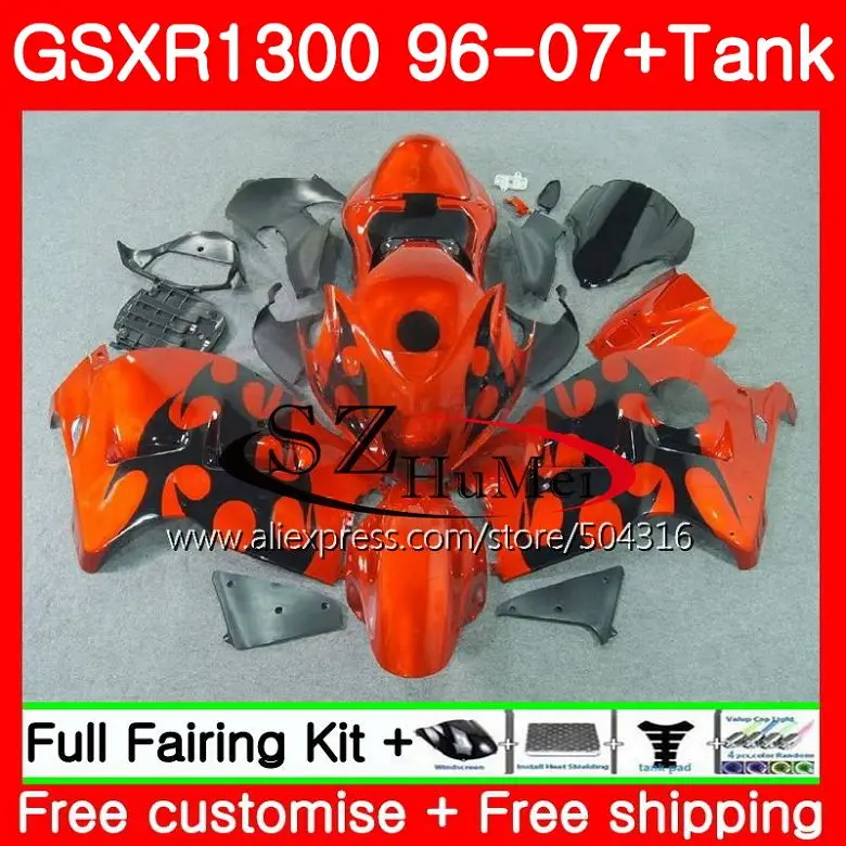

Fairings For SUZUKI Hayabusa GSXR1300 96 07 Orange flames GSXR 1300 96 97 98 99 00 01 42SH9 GSX R1300 1996 1997 1998 1999 2001