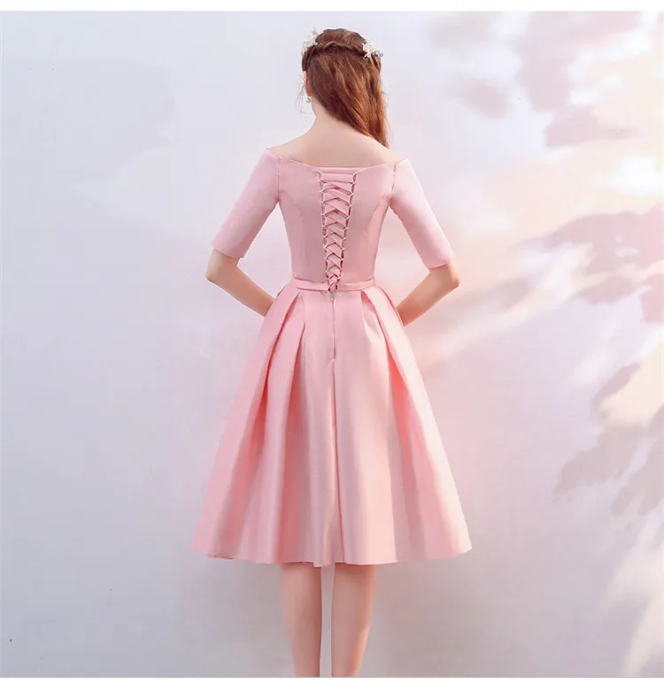 Vestido De Noiva, новинка, розовое платье подружки невесты, длина до середины икры, атласное, v-образный вырез, элегантное, дешевое, выпускное, вечерние, торжественное платье, цвета на заказ