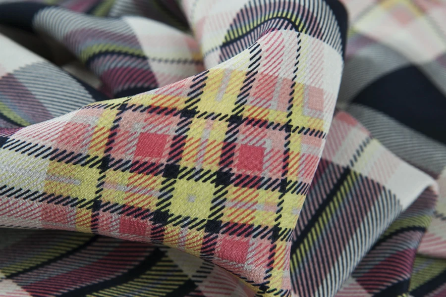 Клетчатый узор с желтым розовым принтом чистый Шелковый материал из крепа 100%