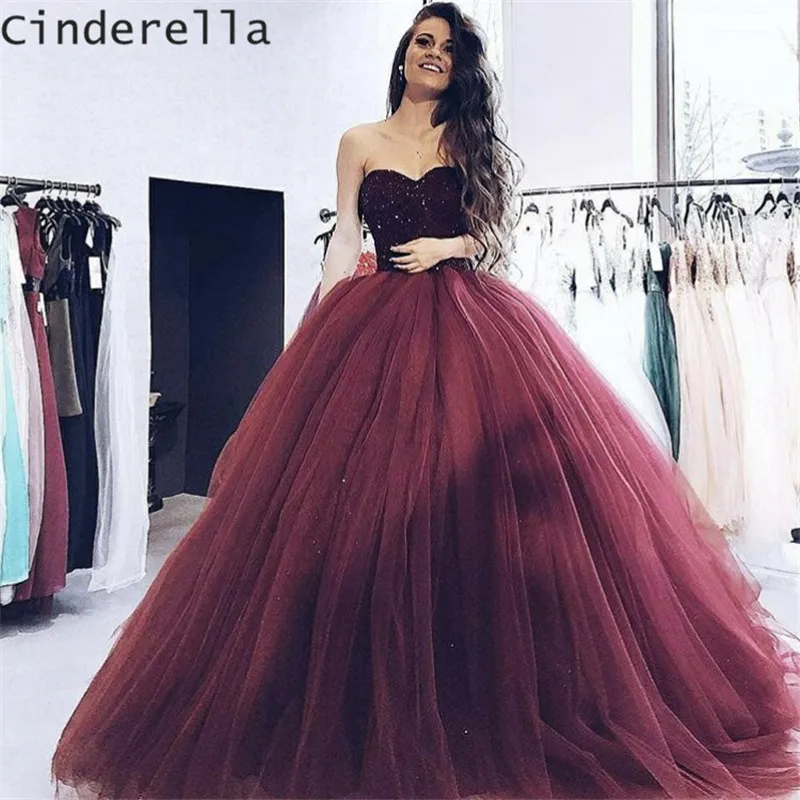 

Cinderella Shining Crystal Sweetheart Sleeveless Floor Length Soft Tulle Ball Gown Evening Dresses vestidos de fiesta de noche