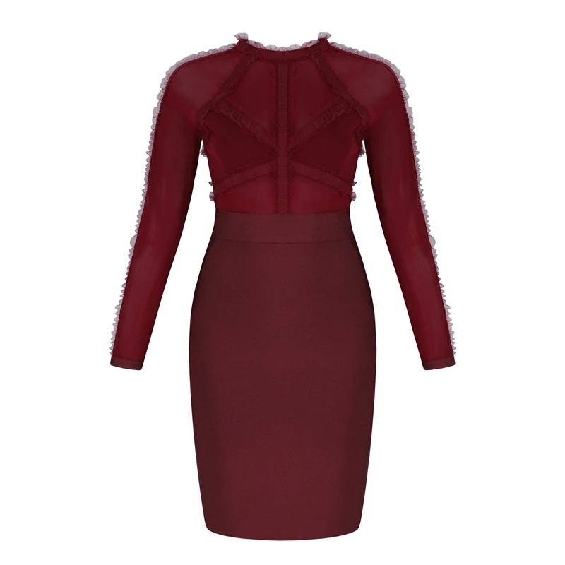 INDRESSME, женское Бандажное платье, сексуальное, кружевное, с круглым вырезом, длинный рукав, элегантное, с вырезом, облегающее, зимнее, женское, вечернее платье, vestidos