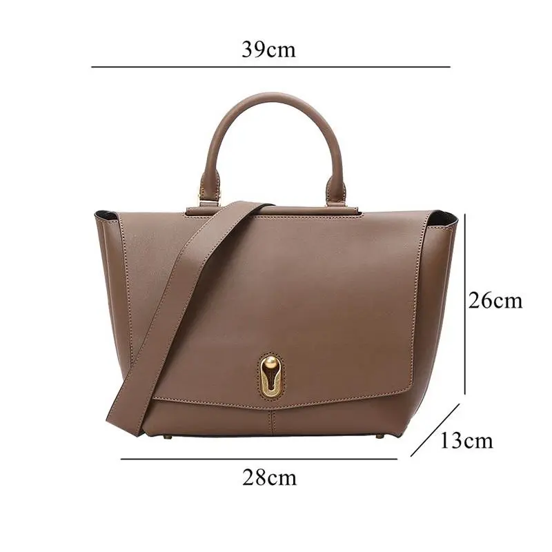 

WOONAM Women Fashion Handbag Genuine Calf Leather Large Top Handle Trapeze Handbag WB736