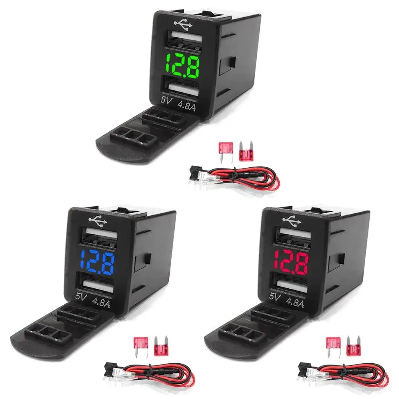 

12V Dual USB Автомобильное зарядное устройство светодиодный вольтметр 4.8A адаптер питания для смартфона Nissan Jy22 19 Прямая поставка