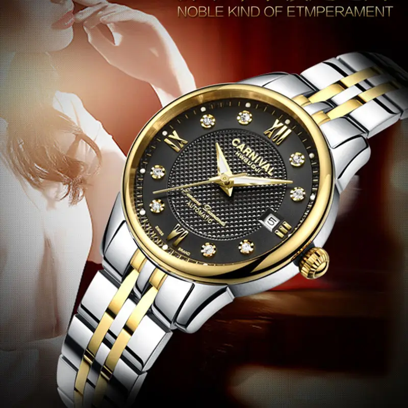 Switzerland Carnival sapphire automatic mechanical brand watch for women luxury full steel Rhinestone lady reloj montre femme