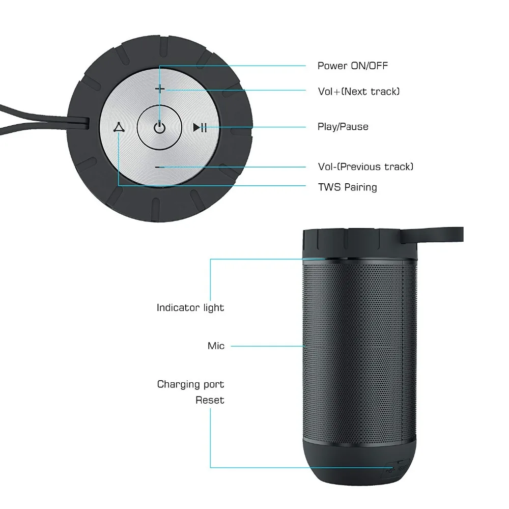 Bluetooth-Колонка COMISO Беспроводная портативная с системой объемного звучания 12 Вт 360 |