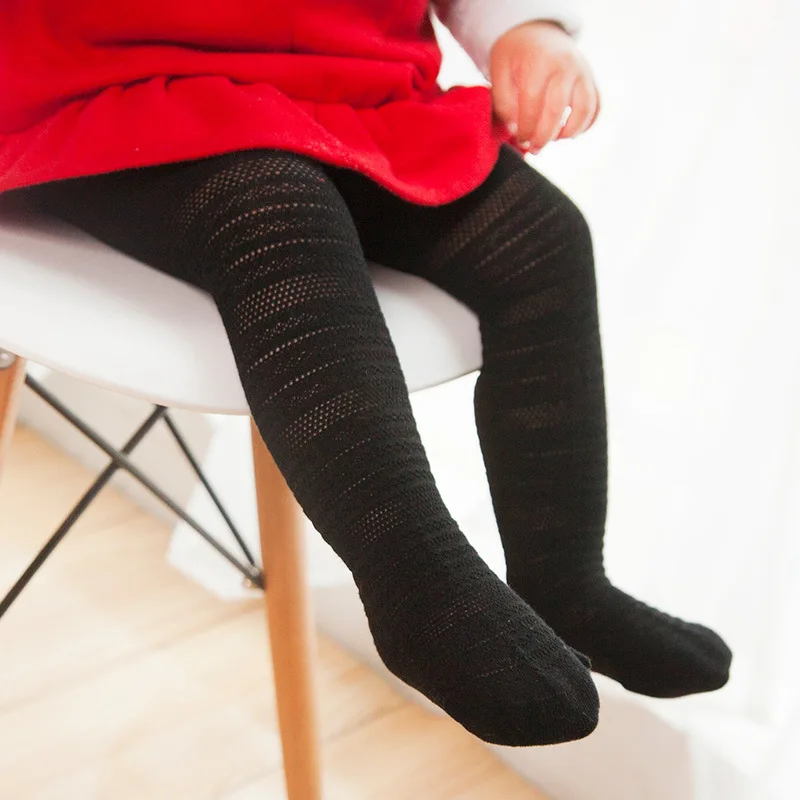 Summer thin mesh baby bottom pantyhose pure cotton girl air-conditioning anti-mosquito pants breathable children's pantyhose - Цвет: Crossbar black