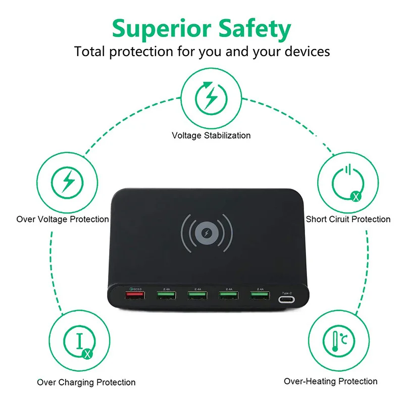 Беспроводная зарядная станция с несколькими устройствами USB 6-порт Qi устройство