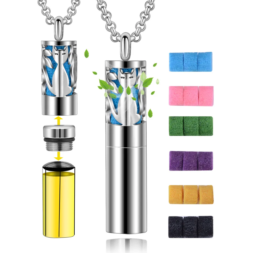 

Eudora Stainless Steel Aromatherapy Perfume Essential Oils Diffuser Necklace 7 Style cylindrical Locket Perfume Bottle Jewelry