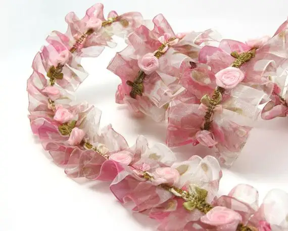Pleated Trim|w Rococo Flower Trim|1 1/2 Inches Ombre Printed Chiffon Trim|Organza Trim|Retro Handmade Supplies| | Дом и сад