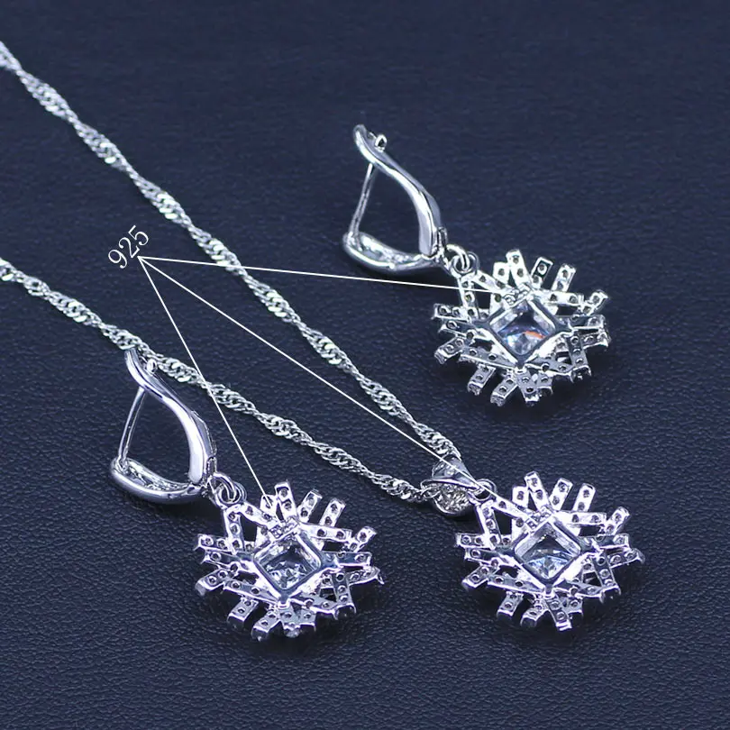 Israel Style Square Cubic Zircon Silver Color Bridal Jewelry Sets For Women Earrings Necklace Pendant Ring Bracelets | Украшения и