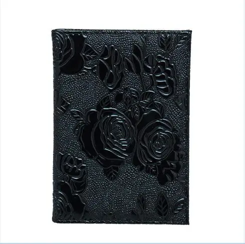 black Красная трехмерная тисненая Роза из искусственной кожи Женская дорожная Обложка для паспорта с тиснением Обложка для паспорта Кредитная карта ID сумка - Цвет: black