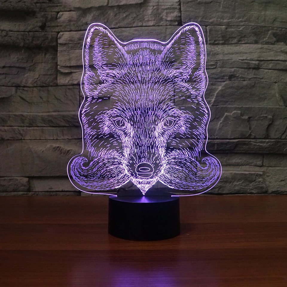 

Wolf Shape 7 Color Flash RGB 3d Night Light Usb Table Lamp Touch Switch Baby Sleeping Lighting For Boy Birthday Xmas Toy Gifts
