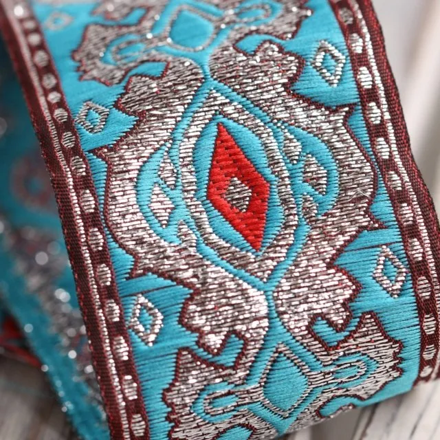 2 дюйма (5 см x 7 м) Стильная синяя кружевная Роскошная лента с вышивкой в виде ветра