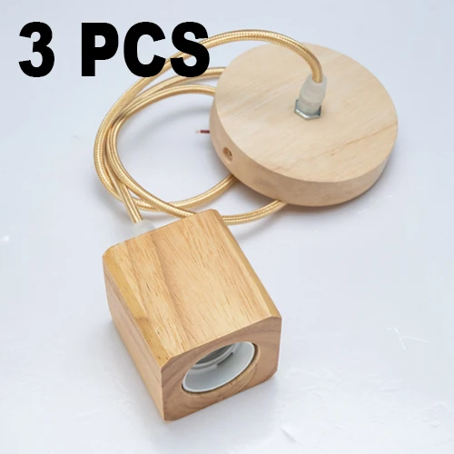 3 PCS square Винтажный подвесной светильник с деревянным патроном, современный подвесной светильник в винтажном стиле для внутреннего потолка, декоративный светильник без лампы - Цвет: 3 PCS square