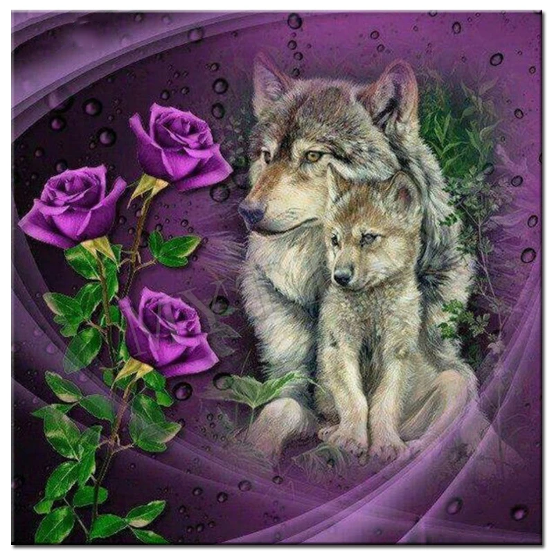 Фиолетовая Роза и волки 5D алмазная живопись рукоделие Алмазная мозаика