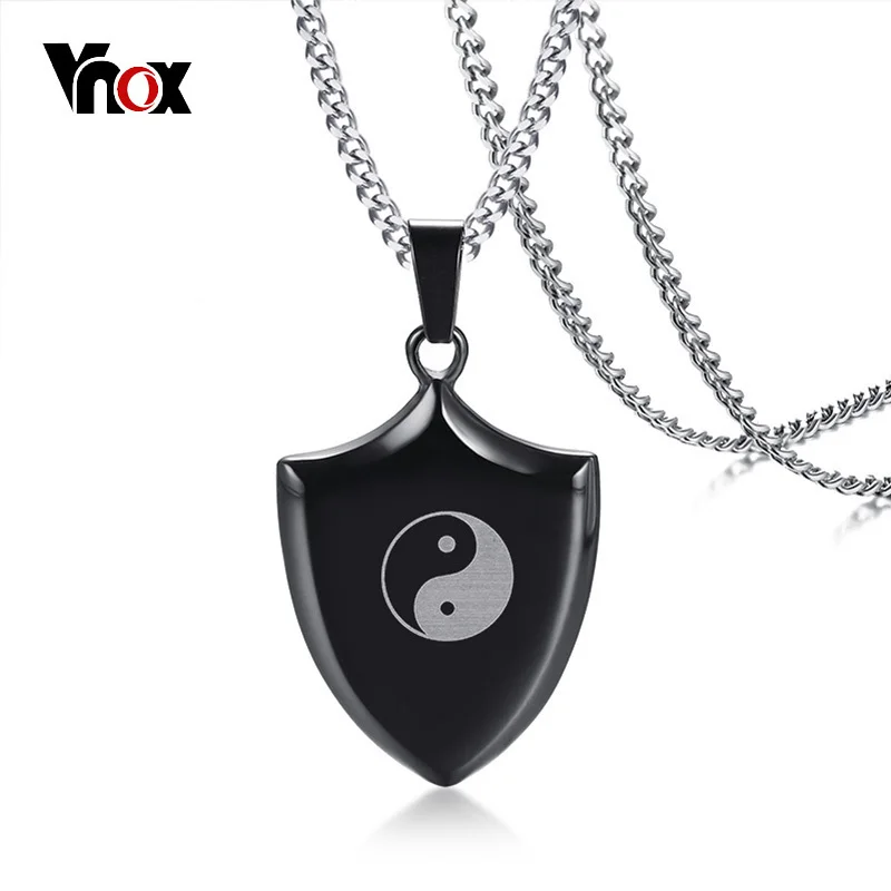 Vnox черный щит форма Багуа Yingyang кулон для мужчин ожерелье мужские ювелирные изделия из нержавеющей стали 2" панцирная цепь Повседневная бижутерия