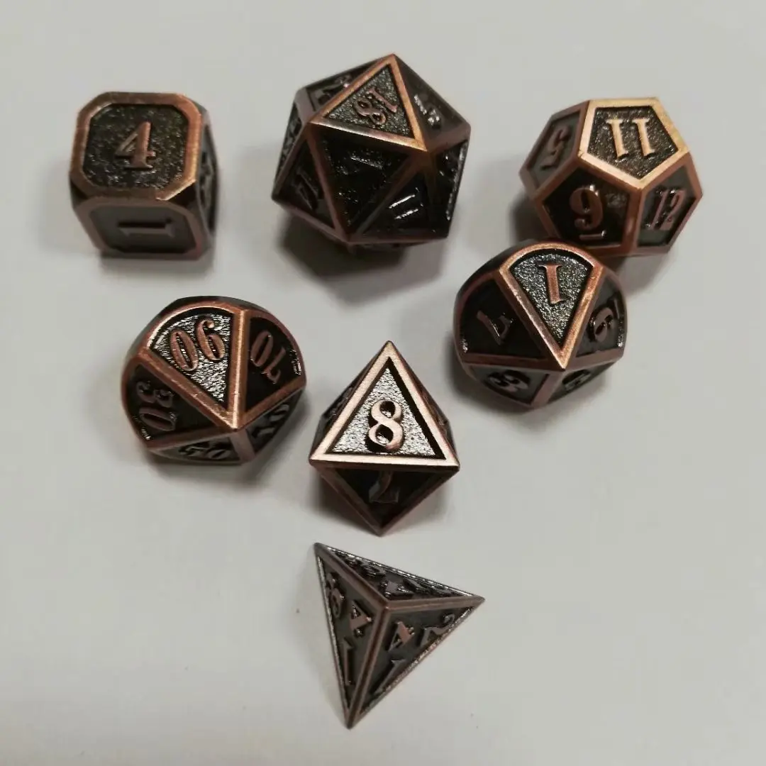 Заводская фабрика игральные кости DND металлические ролевые игры наборы многогранные цинкового сплава кубики бронзовые цифровые Подземелья и Драконы D20 10 8 12 настольные игры