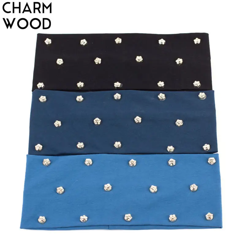 Женская повязка на голову Стразы с кристаллами однотонная эластичная Черные