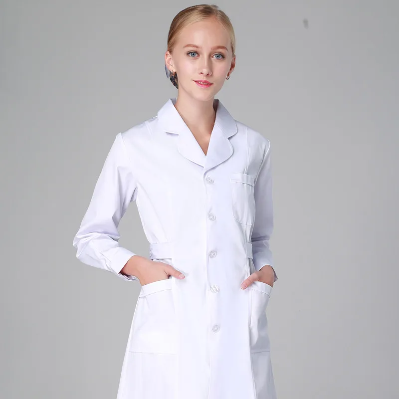 White Long Sleeve 3 Униформа медсестры длинный халат для женщин Зимний костюм медика куртка полная длина поли хлопковое для спа косметолога ветеринарная Рабочая одежда - Цвет: White Long Sleeve 3