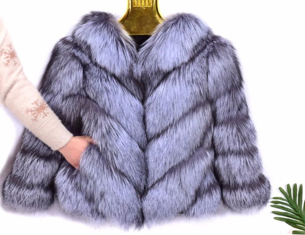 Бренд Silver Fox полоса лиса Мех животных пальто мода теплый толстый лиса Мех животных