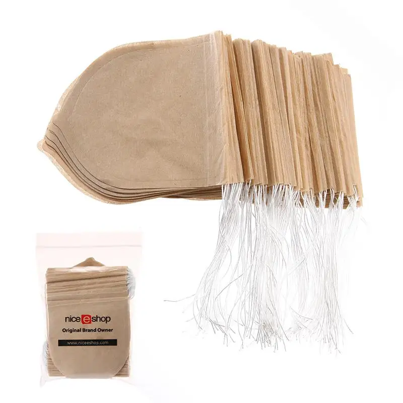 Wood color 100 шт./лот, фильтр для заварки чайных пакетиков в форме капли, бумажные пакетики для заварки, термоуплотненные чайные пакетики со шнурком, чайный пакетик для трав, чая с листьями - Цвет: Wood color