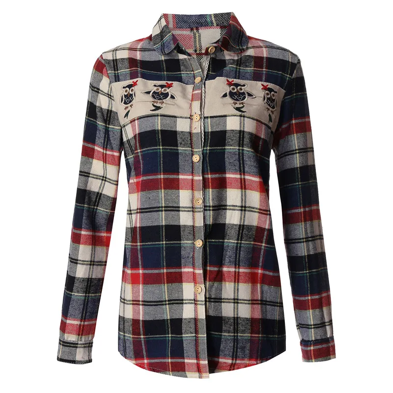 Для женщин плед печати Рубашки 2017 Демисезонный дамы Повседневное Блузки для