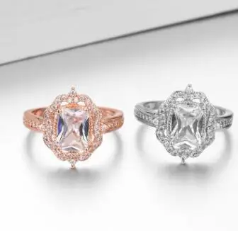 Women's Rose Gold Large Zircon Wedding Ring Fashion Statement Ladies Charm Romantic Bijoux Jewelry 2018 New | Украшения и
